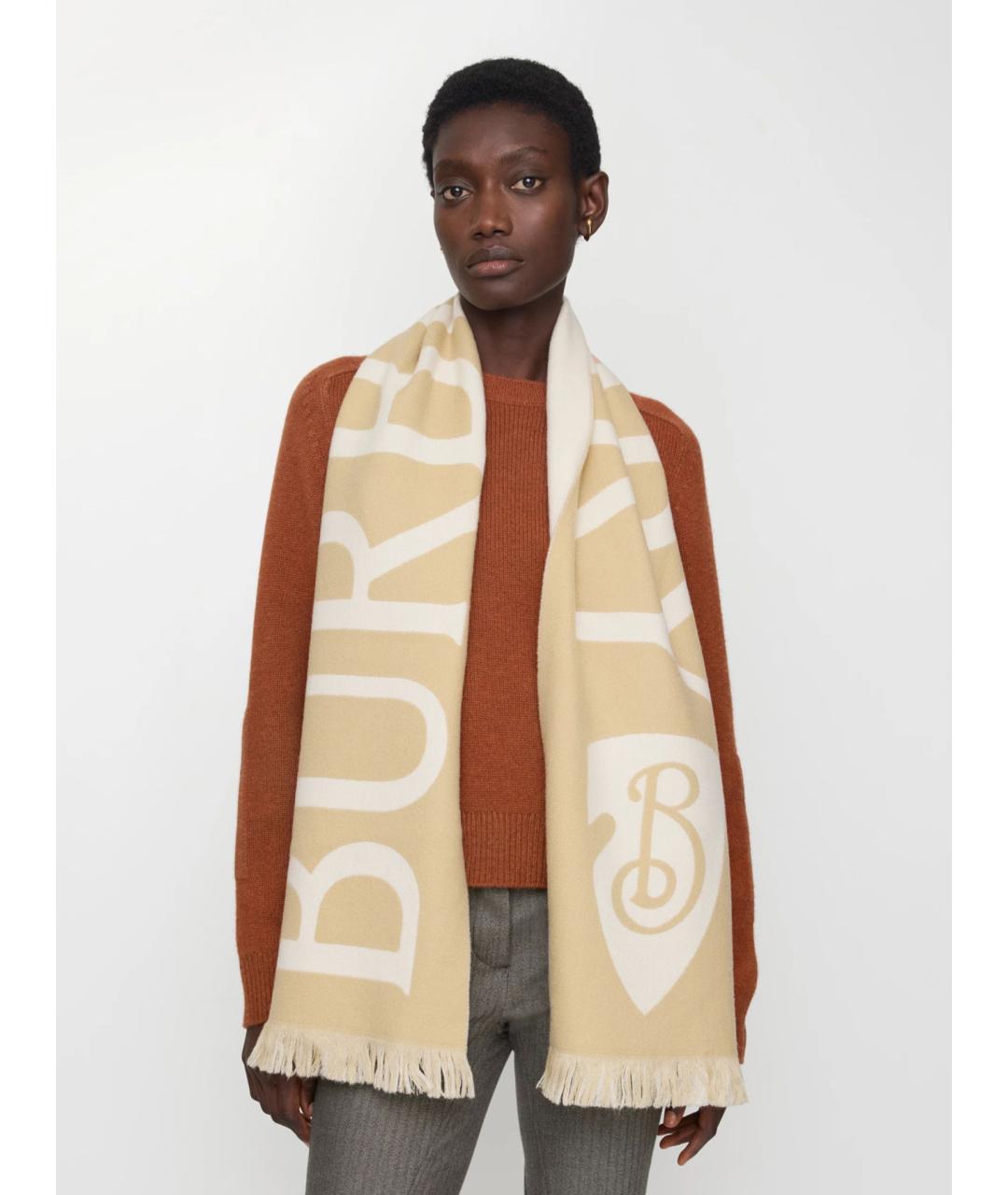 BURBERRY Бежевый шерстяной шарф, фото 2