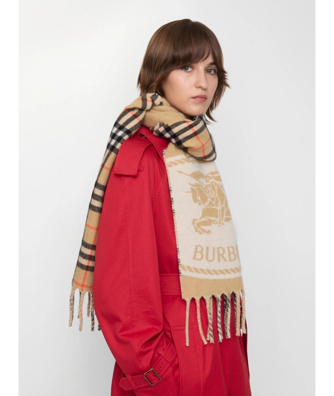 BURBERRY Бежевый кашемировый шарф, фото 4