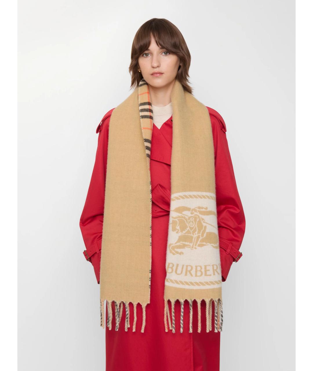 BURBERRY Бежевый кашемировый шарф, фото 3