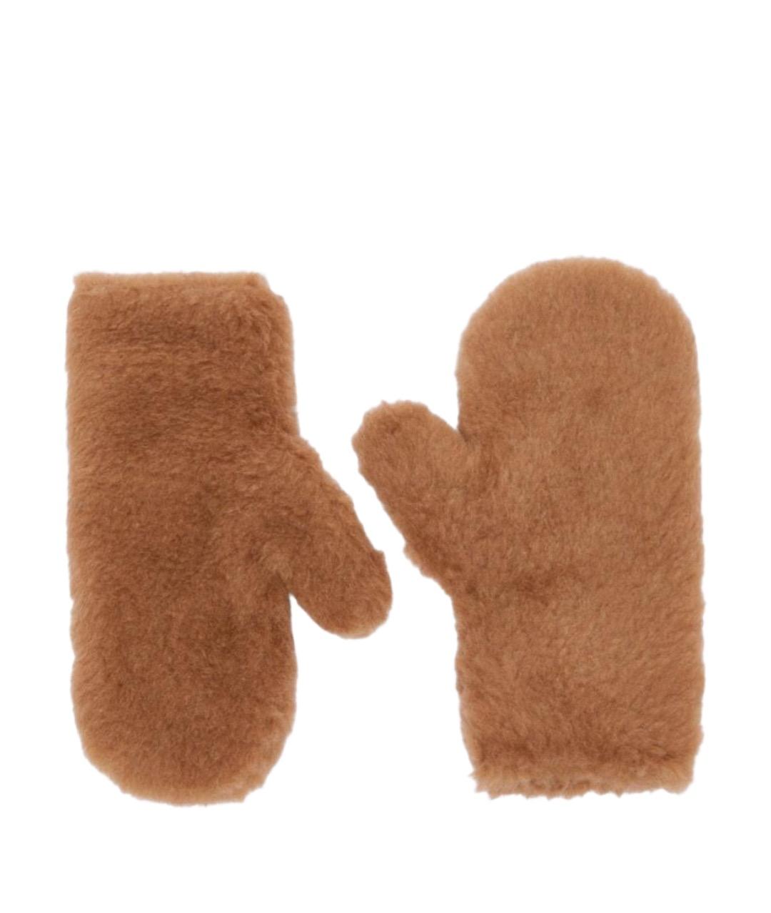 MAX MARA Коричневые шерстяные варежки, фото 1