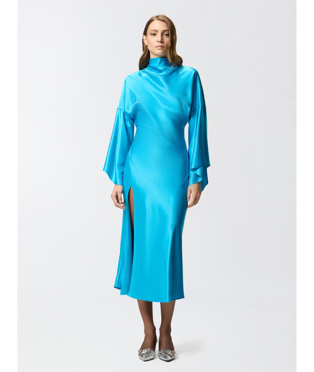 PINKO Голубое ацетатное коктейльное платье, фото 3