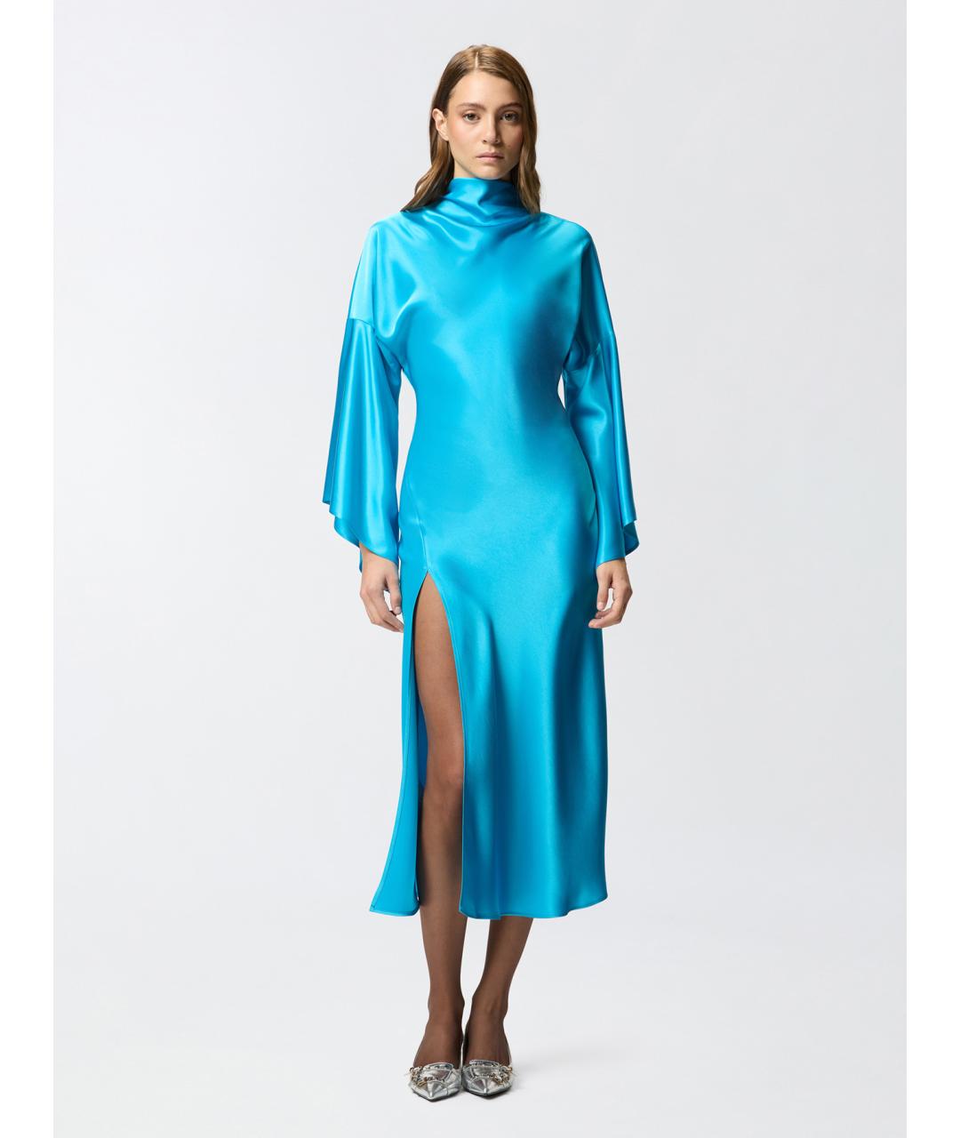PINKO Голубое ацетатное коктейльное платье, фото 2