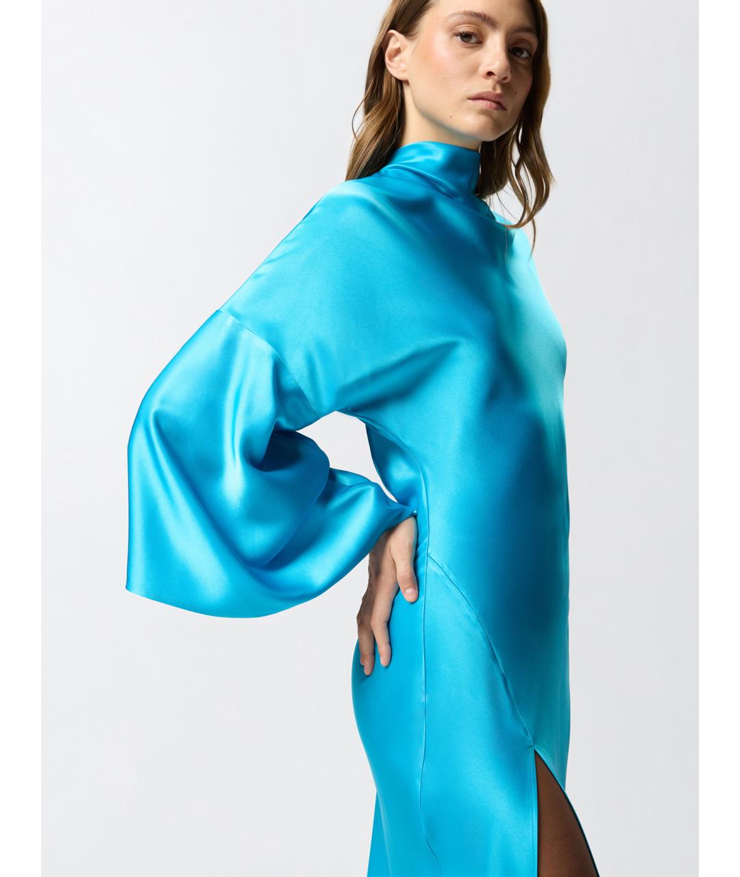 PINKO Голубое ацетатное коктейльное платье, фото 5
