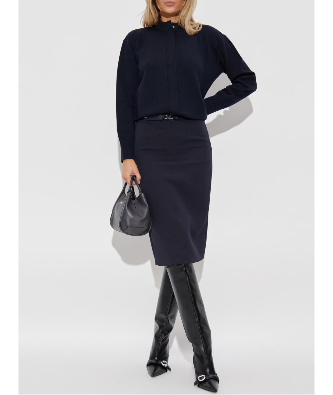 MAX MARA Темно-синяя полиэстеровая юбка миди, фото 2