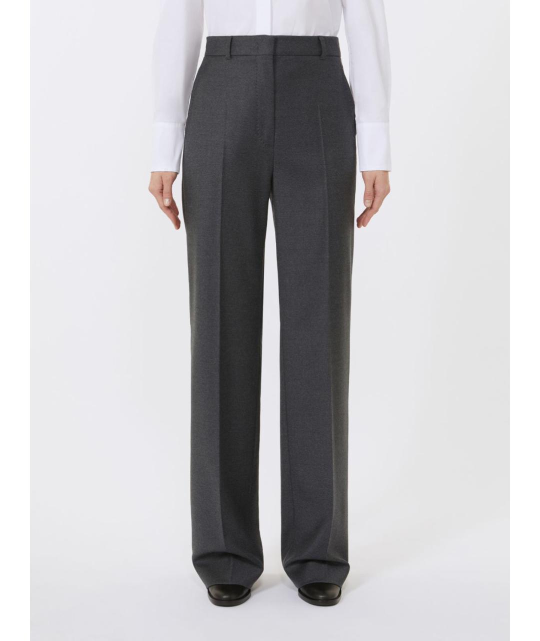 MAX MARA STUDIO Серые шерстяные прямые брюки, фото 3
