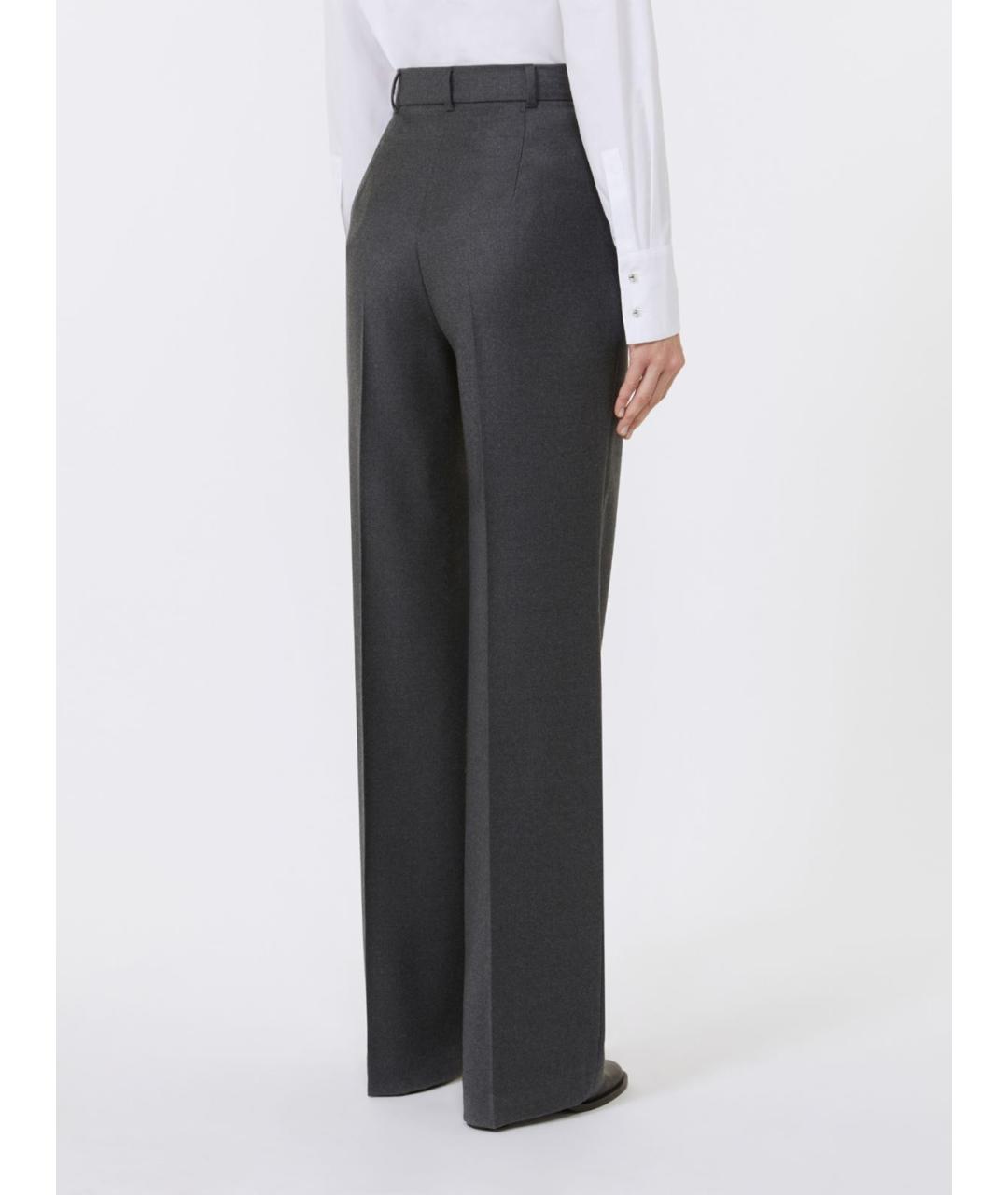MAX MARA STUDIO Серые шерстяные прямые брюки, фото 4