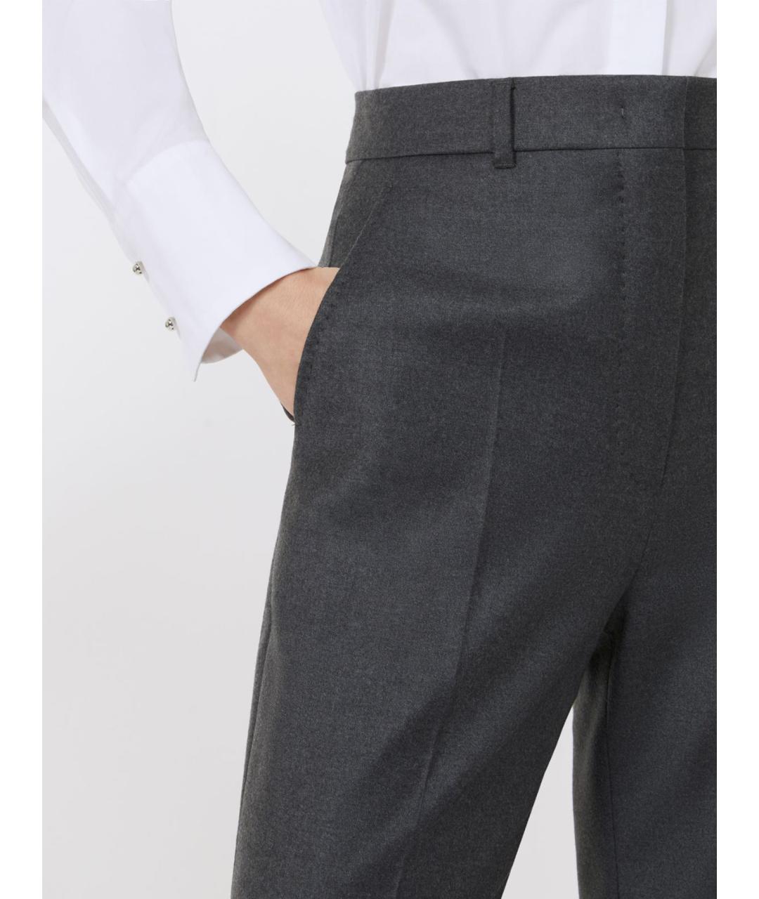 MAX MARA STUDIO Серые шерстяные прямые брюки, фото 5