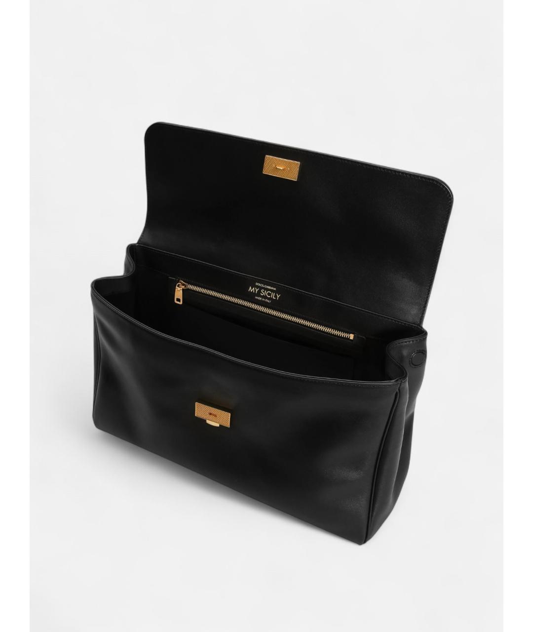 DOLCE&GABBANA Черная кожаная сумка тоут, фото 3