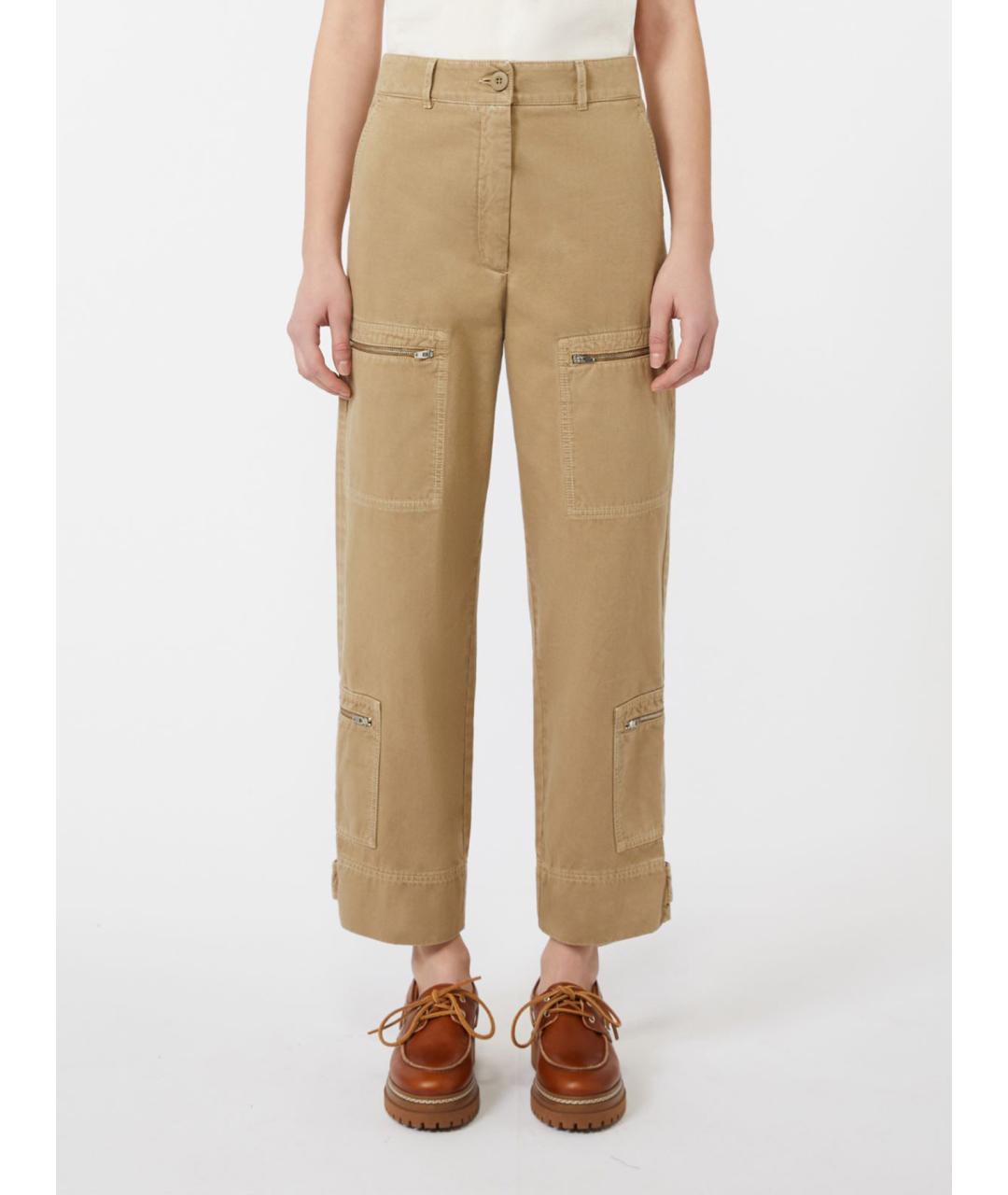 WEEKEND MAX MARA Бежевые хлопковые прямые брюки, фото 4