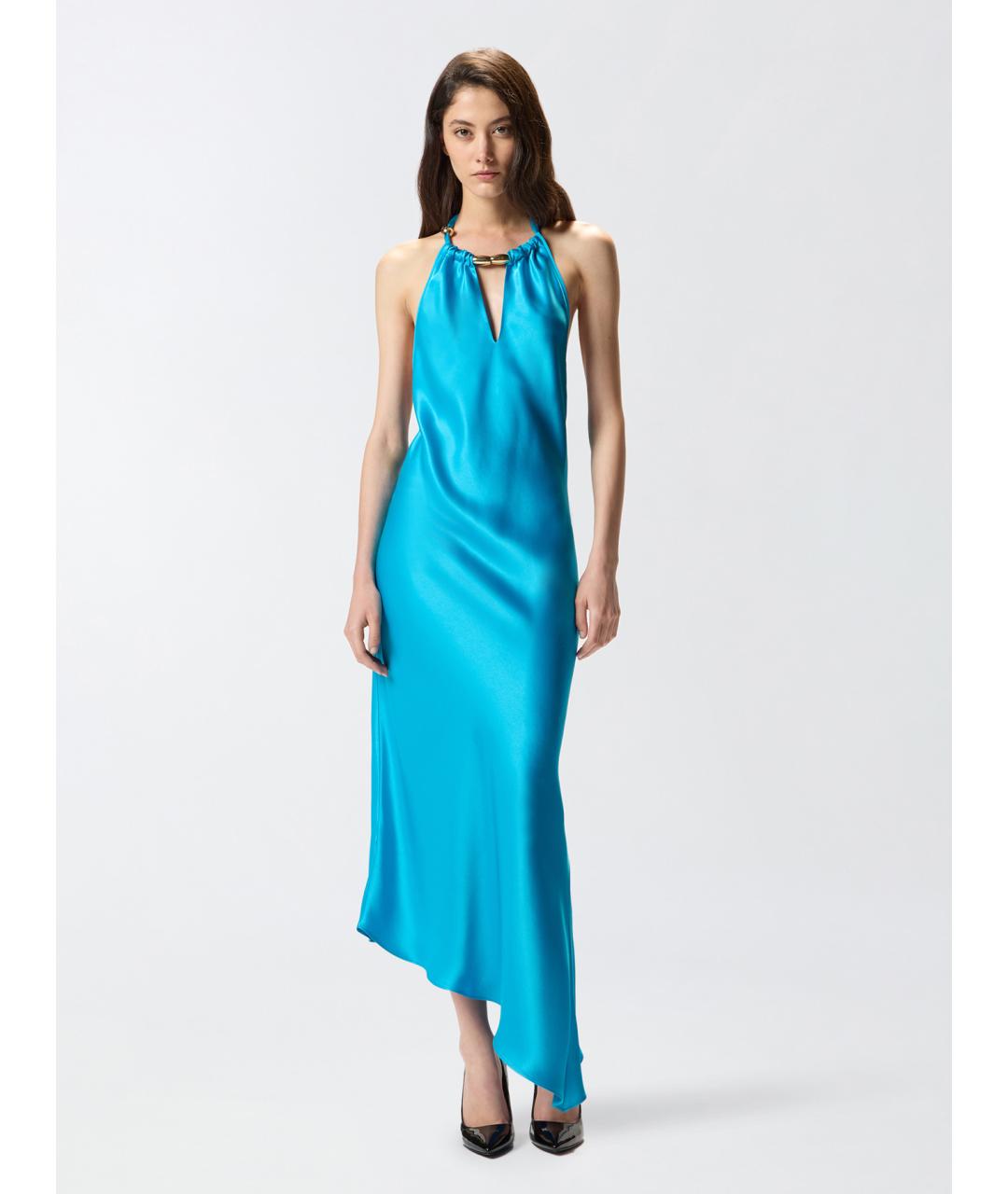 PINKO Голубое ацетатное коктейльное платье, фото 2