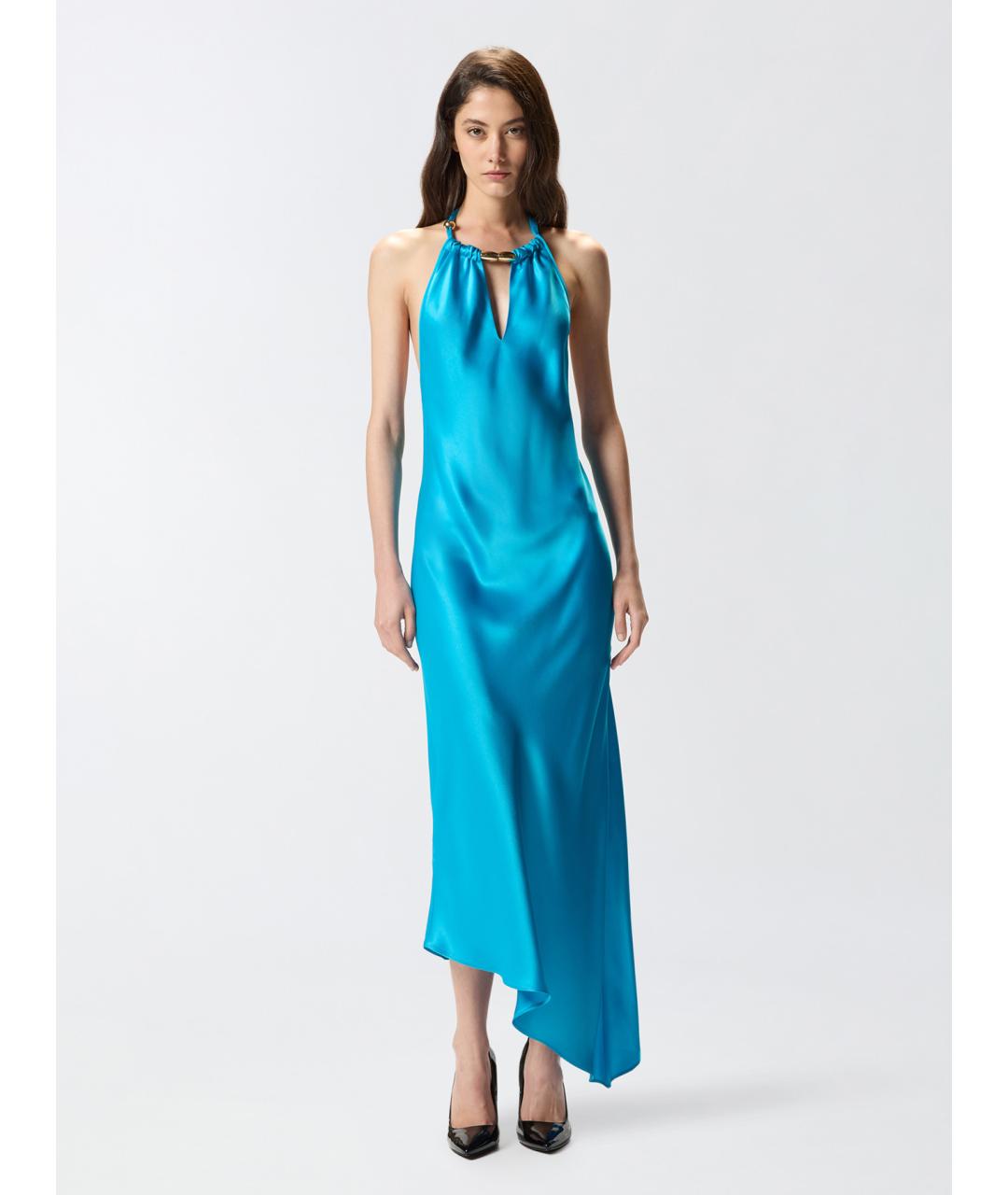 PINKO Голубое ацетатное коктейльное платье, фото 3