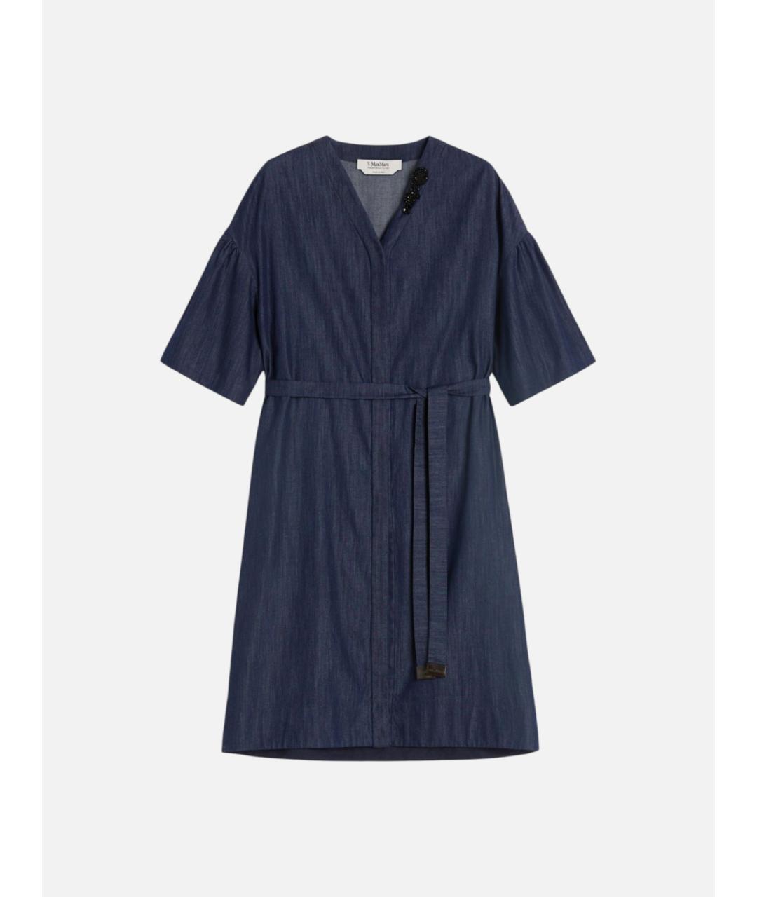 'S MAX MARA Темно-синее хлопковое повседневное платье, фото 6