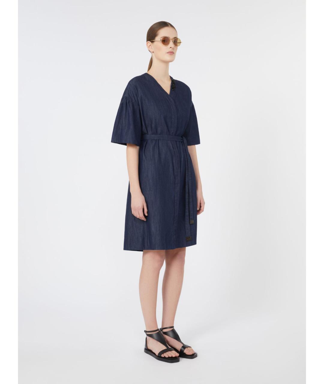 'S MAX MARA Темно-синее хлопковое повседневное платье, фото 4