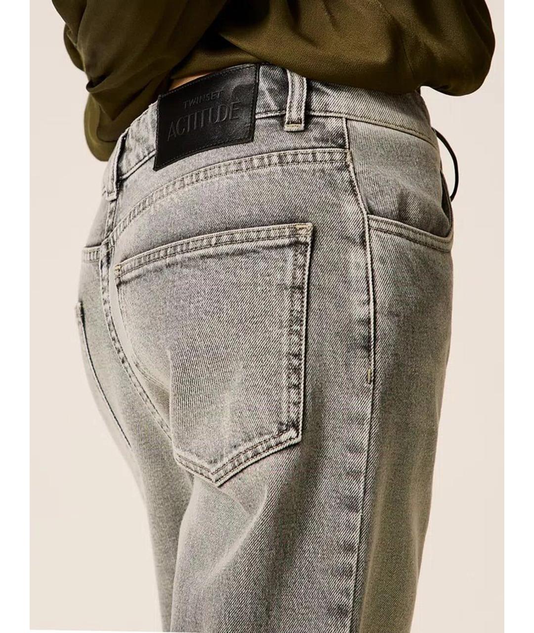 TWIN-SET Серые хлопковые прямые джинсы, фото 6