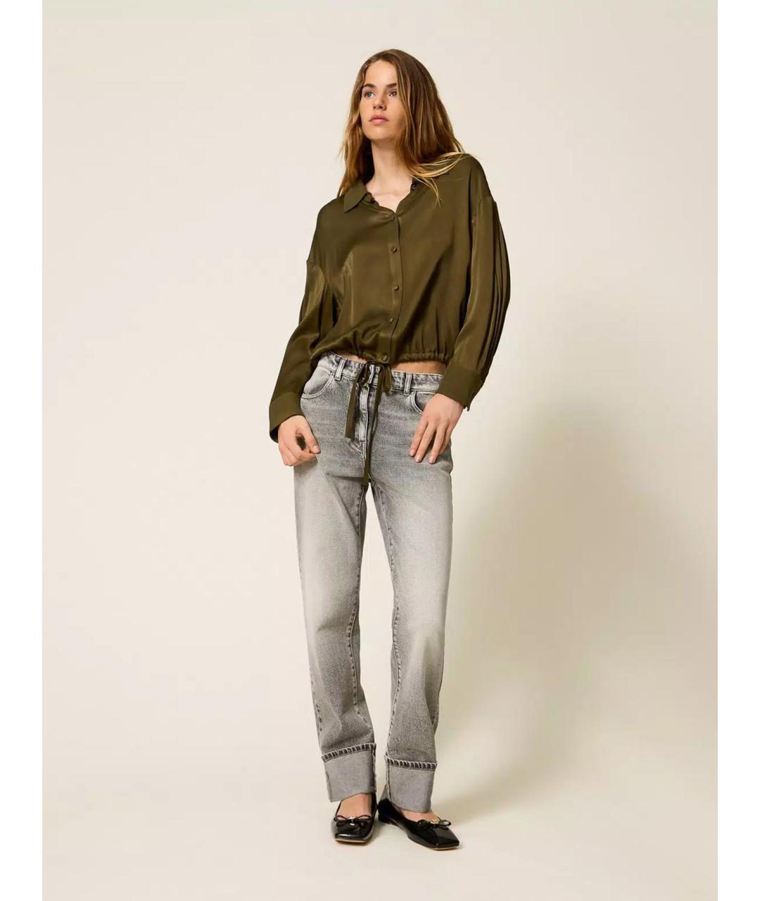 TWIN-SET Серые хлопковые прямые джинсы, фото 3