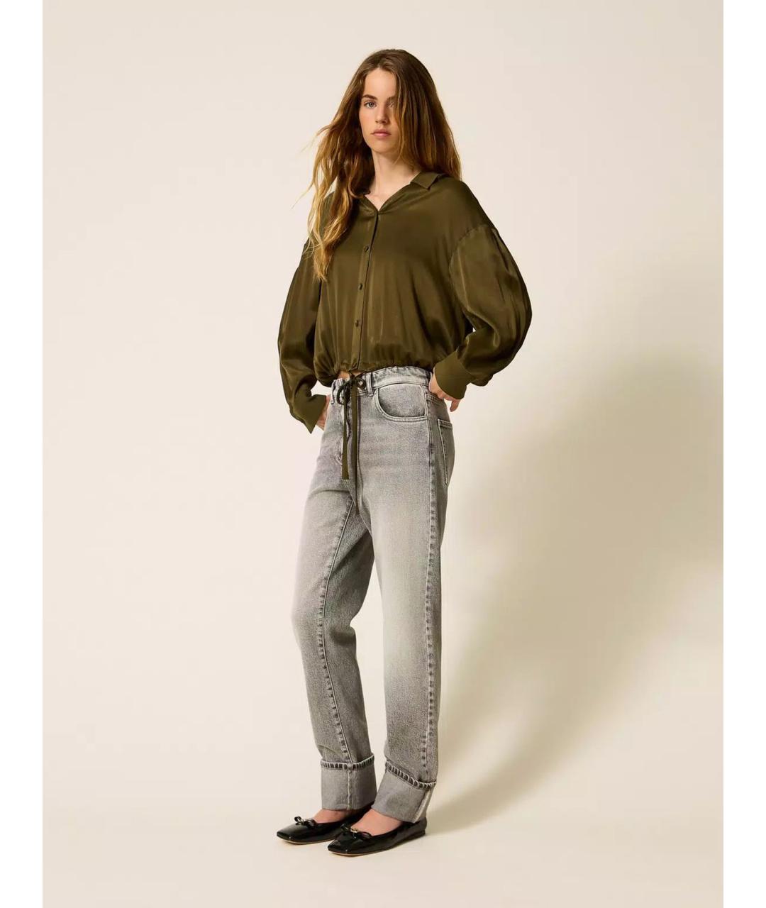 TWIN-SET Серые хлопковые прямые джинсы, фото 4