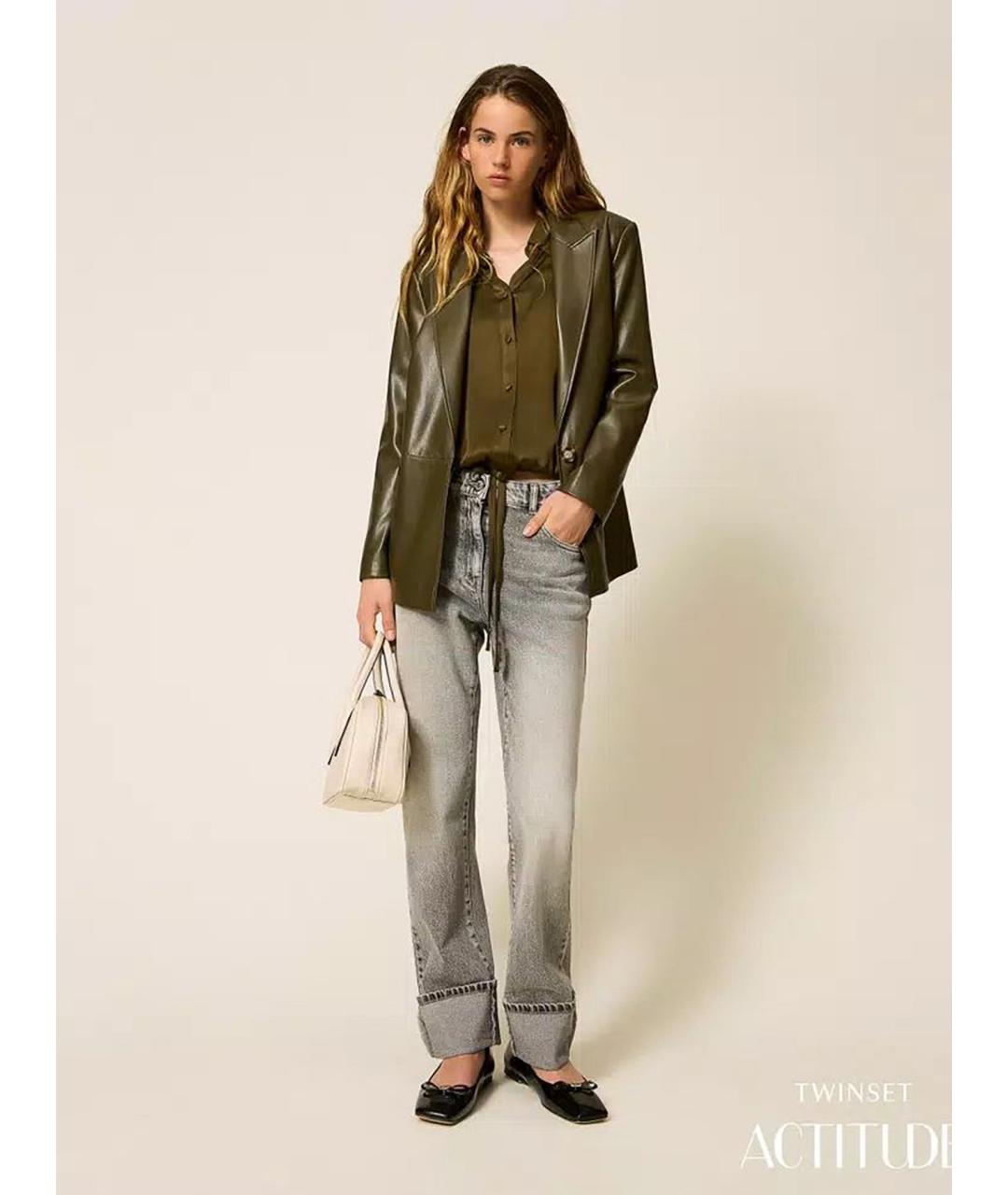 TWIN-SET Серые хлопковые прямые джинсы, фото 2