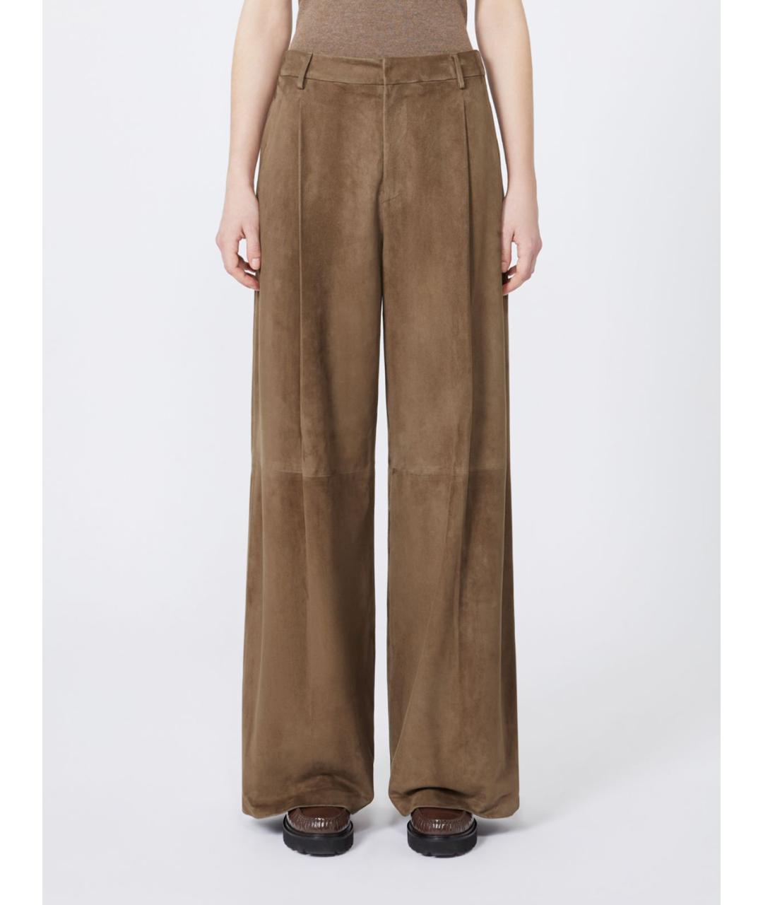 'S MAX MARA Коричневые кожаные брюки широкие, фото 4