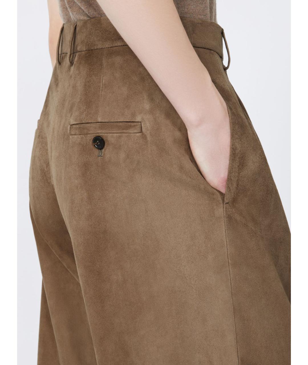'S MAX MARA Коричневые кожаные брюки широкие, фото 5