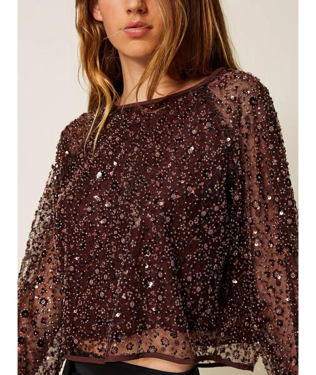 TWIN-SET Коричневая полиэстеровая блузы, фото 6