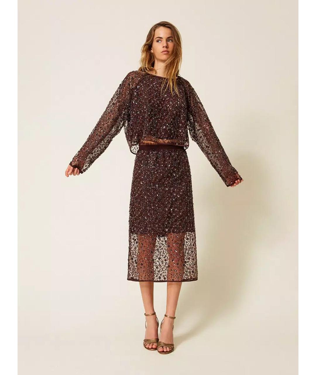 TWIN-SET Коричневая полиэстеровая блузы, фото 2