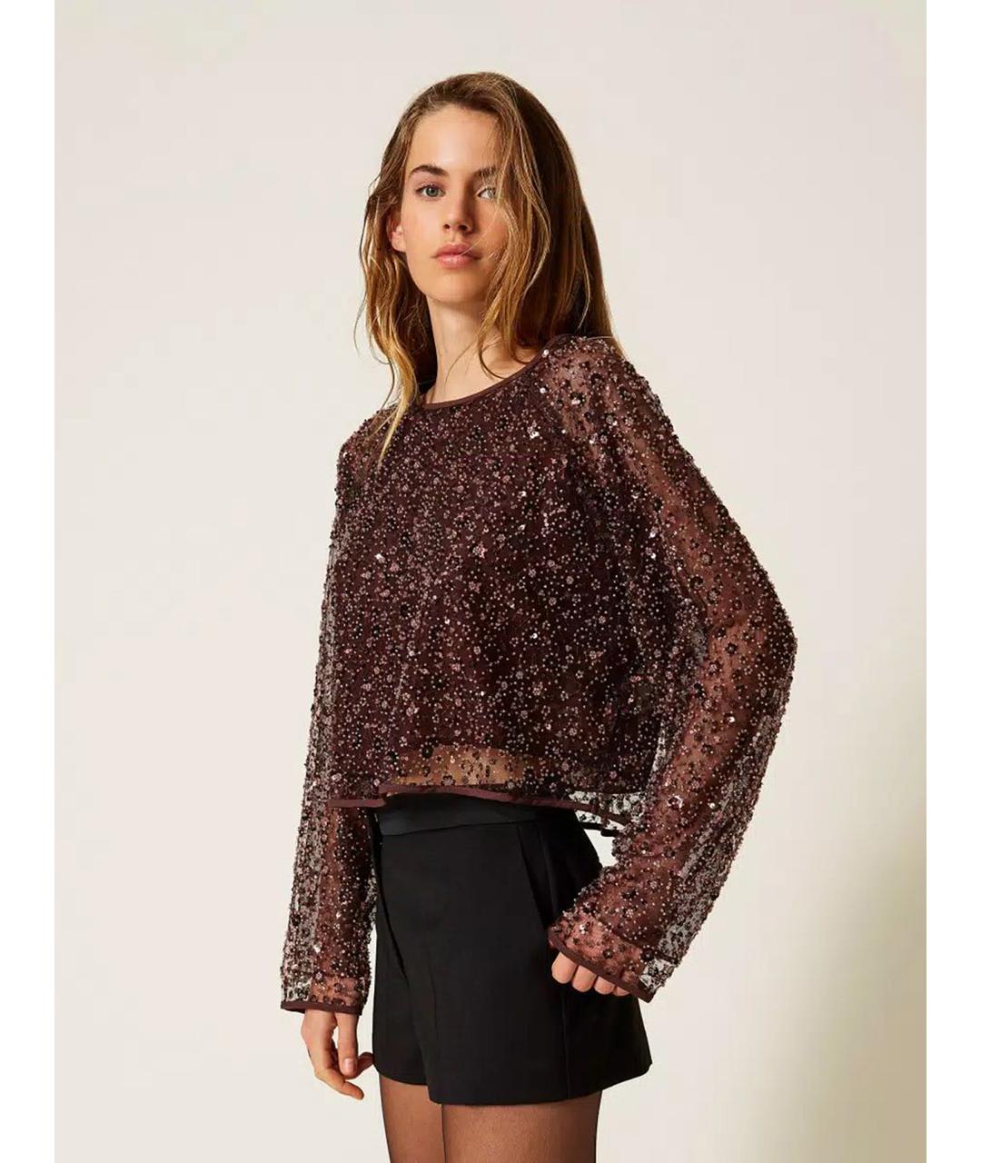 TWIN-SET Коричневая полиэстеровая блузы, фото 4