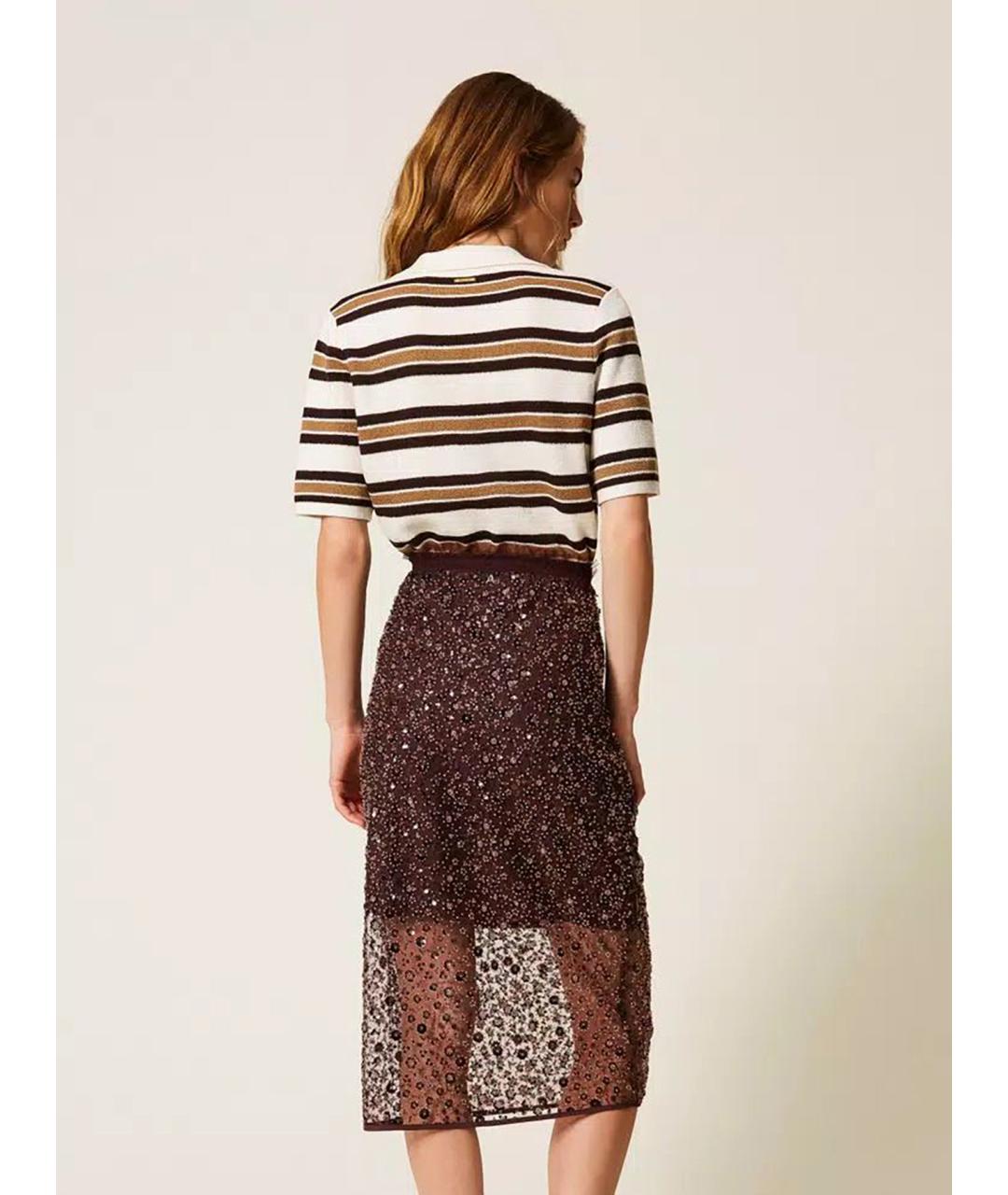 TWIN-SET Коричневая полиэстеровая юбка миди, фото 5