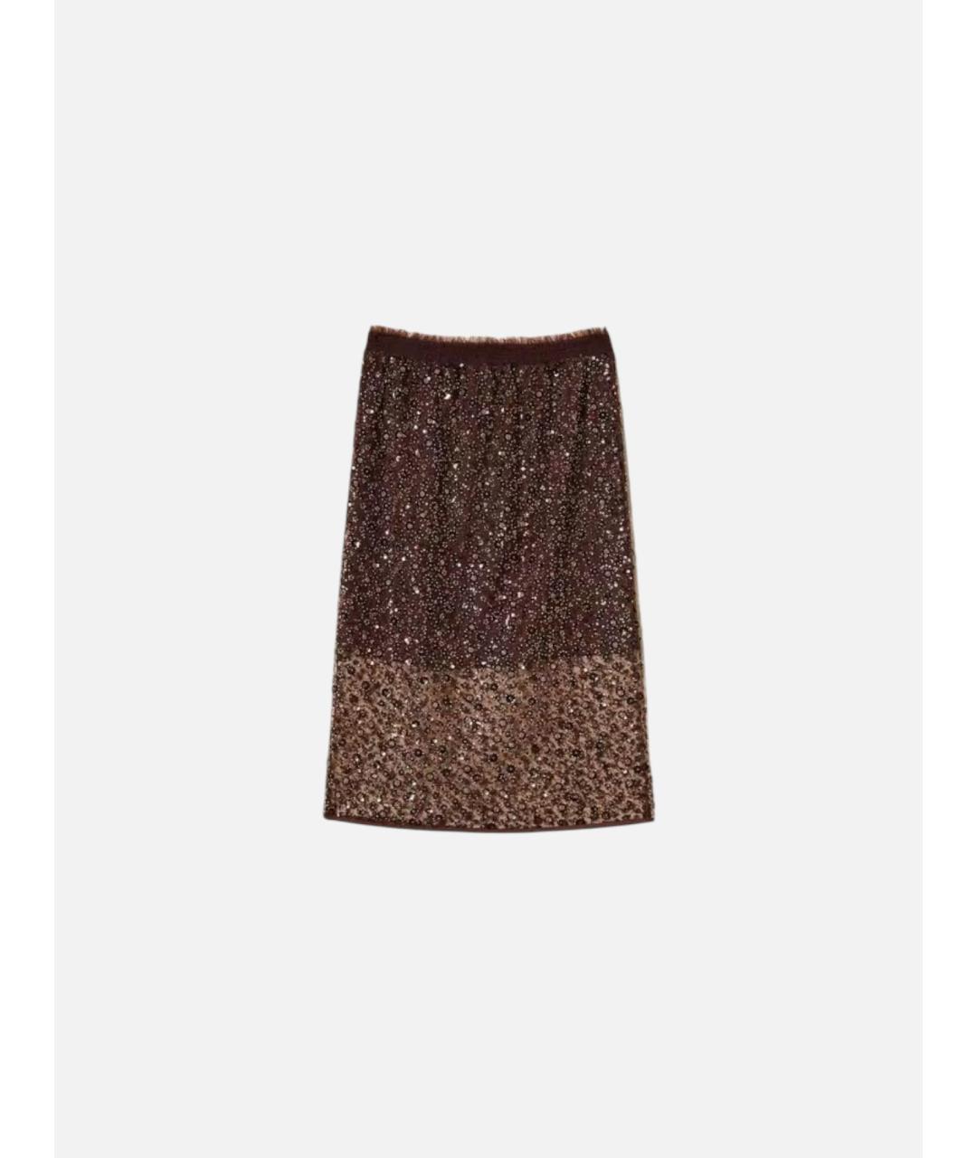 TWIN-SET Коричневая полиэстеровая юбка миди, фото 1