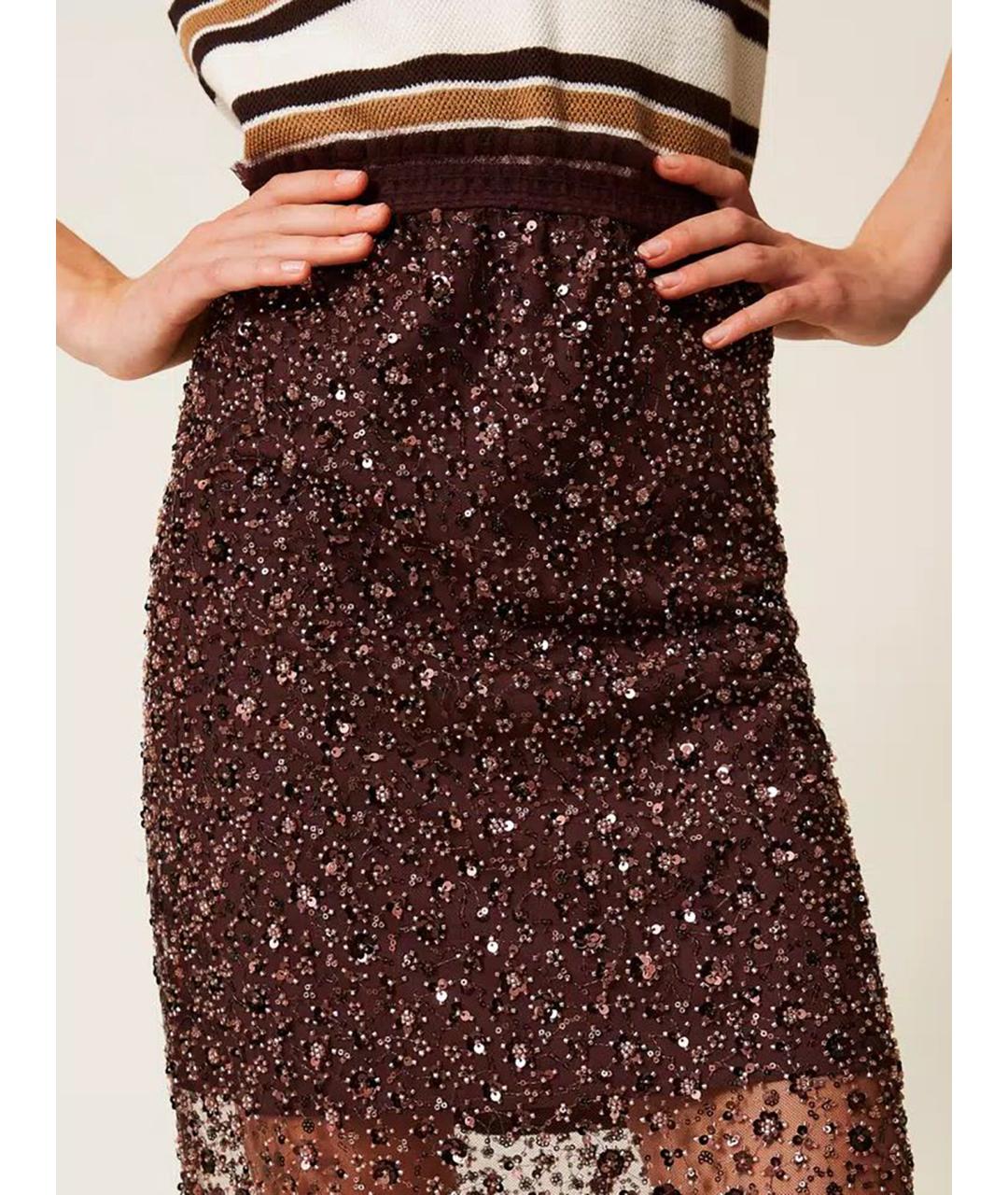 TWIN-SET Коричневая полиэстеровая юбка миди, фото 6