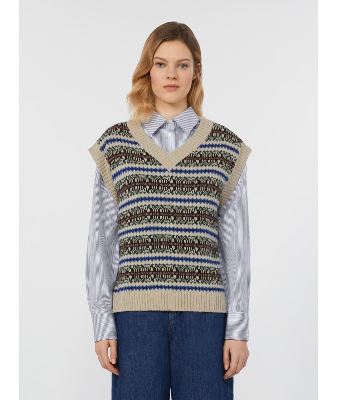 WEEKEND MAX MARA Мульти шерстяная жилетка, фото 4