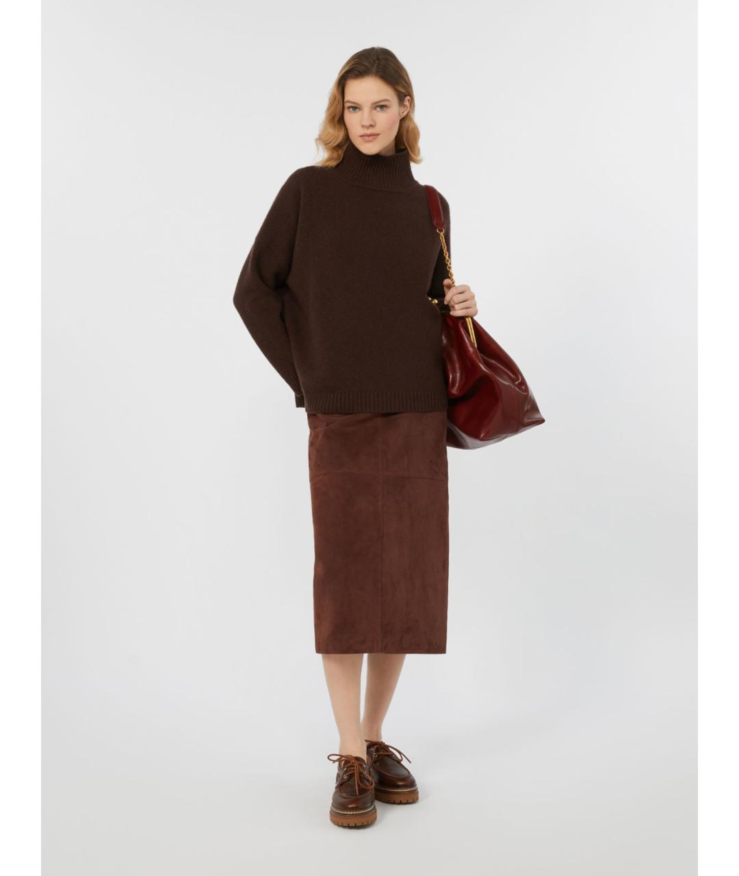 WEEKEND MAX MARA Бордовая замшевая юбка миди, фото 2