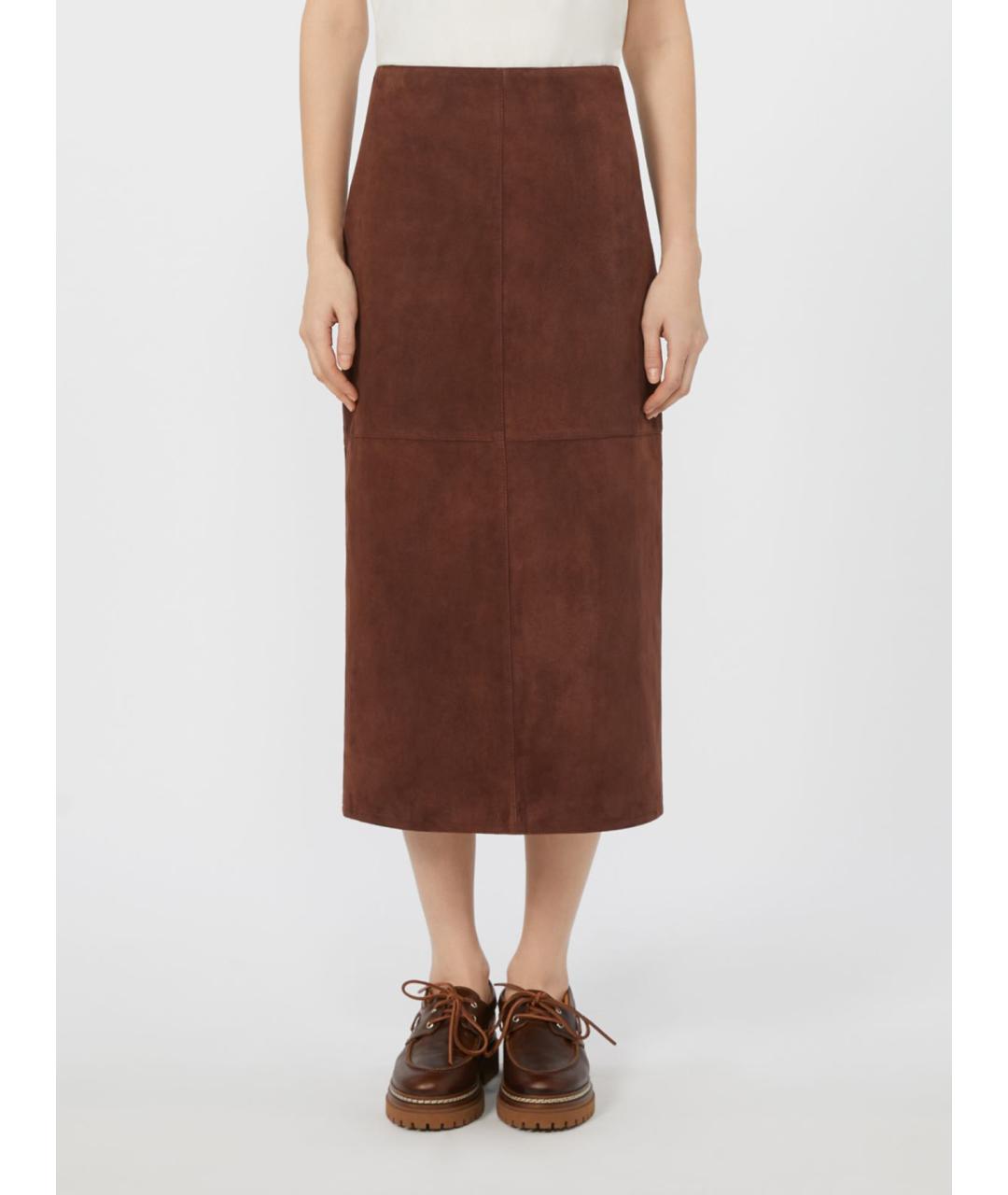WEEKEND MAX MARA Бордовая замшевая юбка миди, фото 3