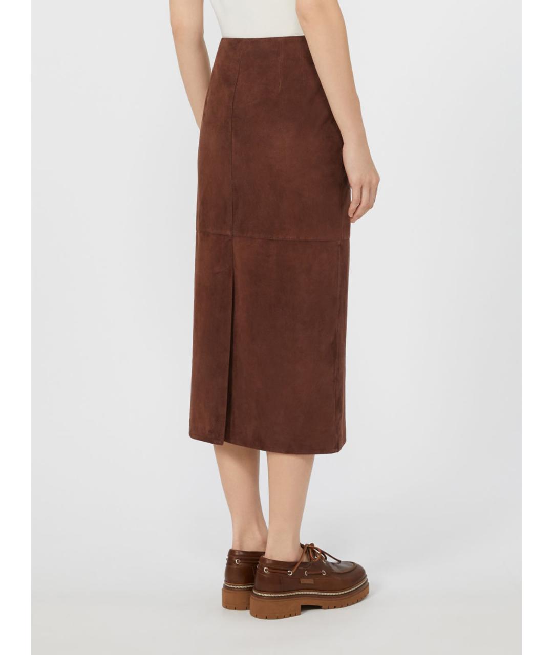 WEEKEND MAX MARA Бордовая замшевая юбка миди, фото 4
