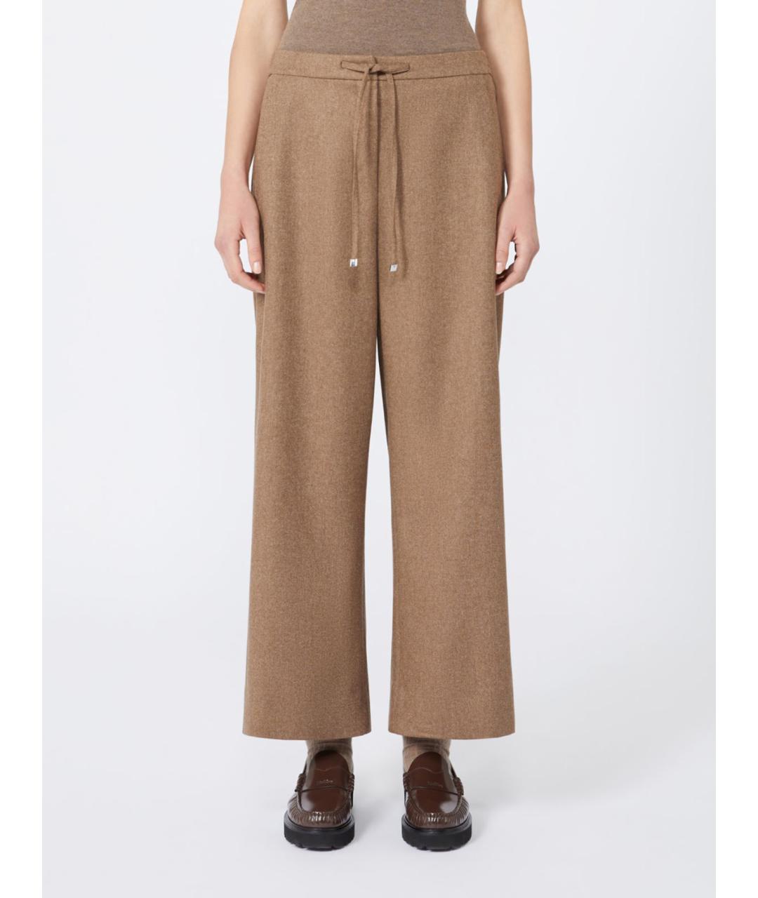 'S MAX MARA Бежевые шерстяные прямые брюки, фото 4