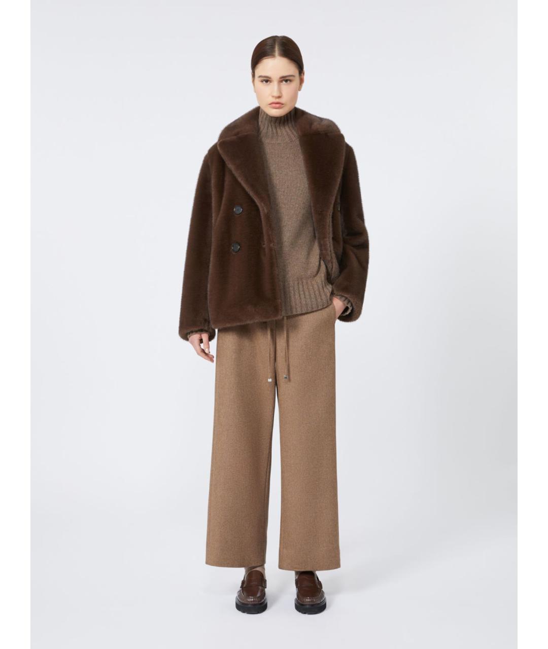 'S MAX MARA Бежевые шерстяные прямые брюки, фото 2