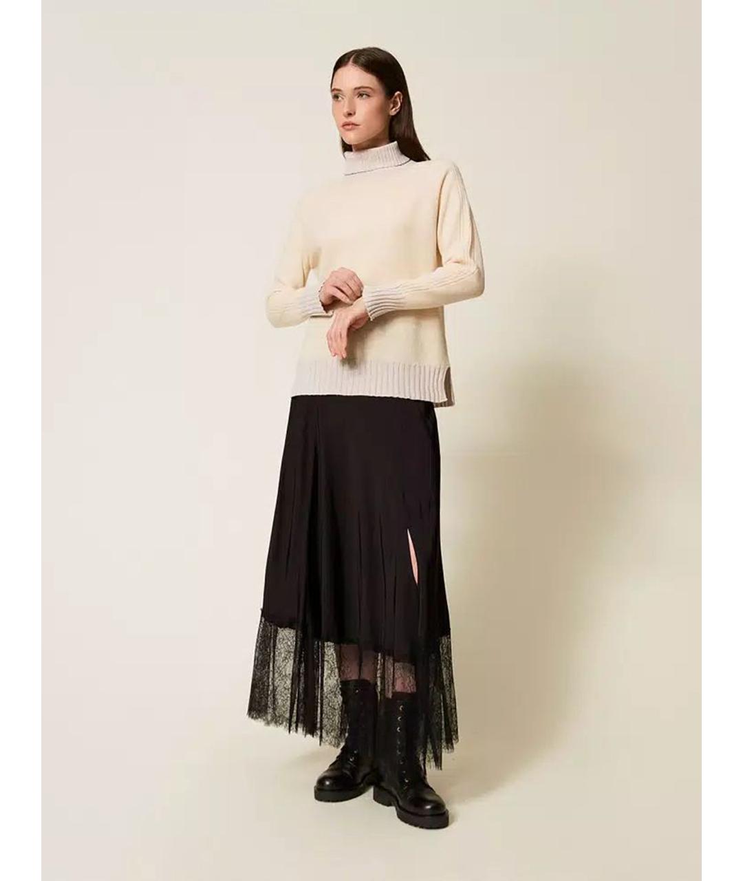 TWIN-SET Черная вискозная юбка миди, фото 3