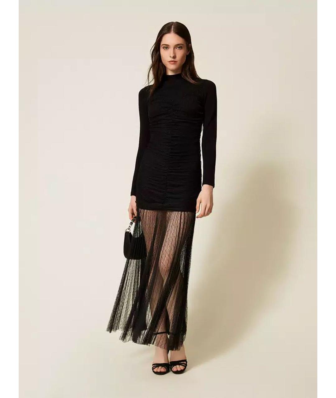 TWIN-SET Черное вискозное вечернее платье, фото 2