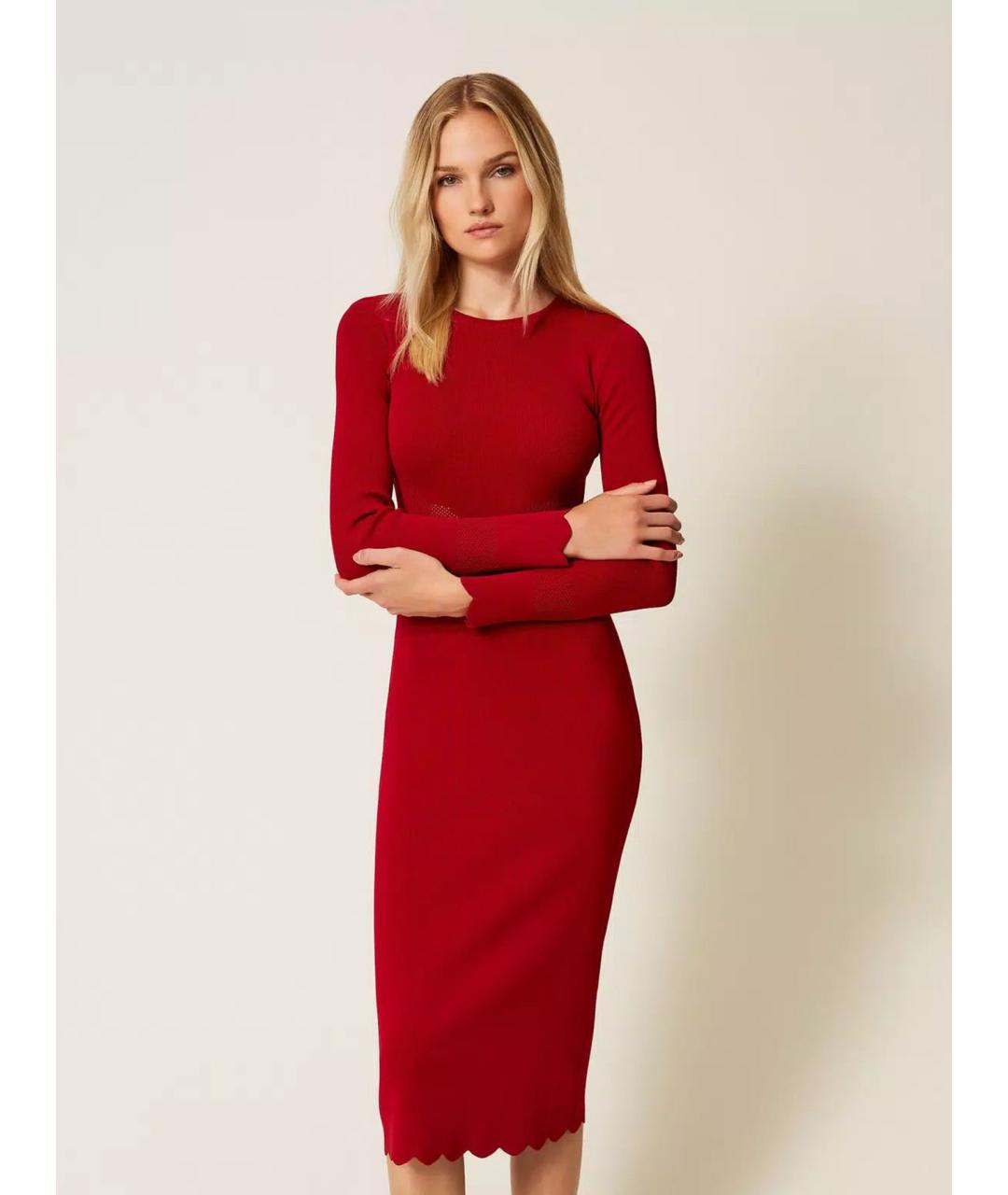 TWIN-SET Красное вискозное повседневное платье, фото 3