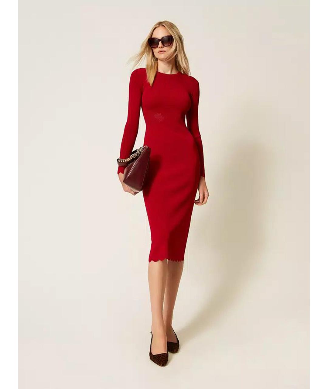 TWIN-SET Красное вискозное повседневное платье, фото 2