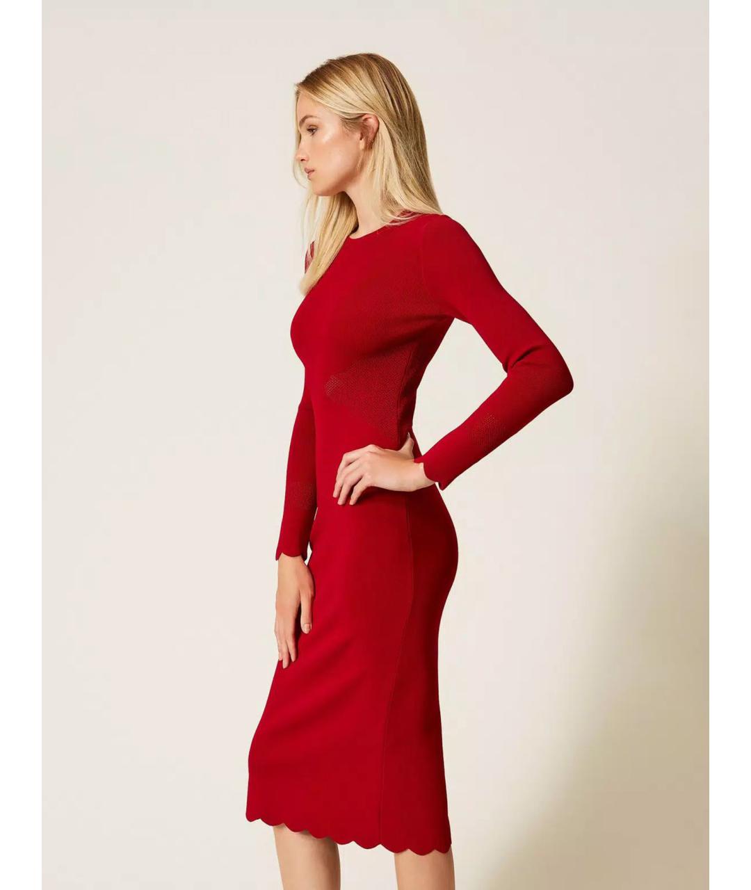 TWIN-SET Красное вискозное повседневное платье, фото 4