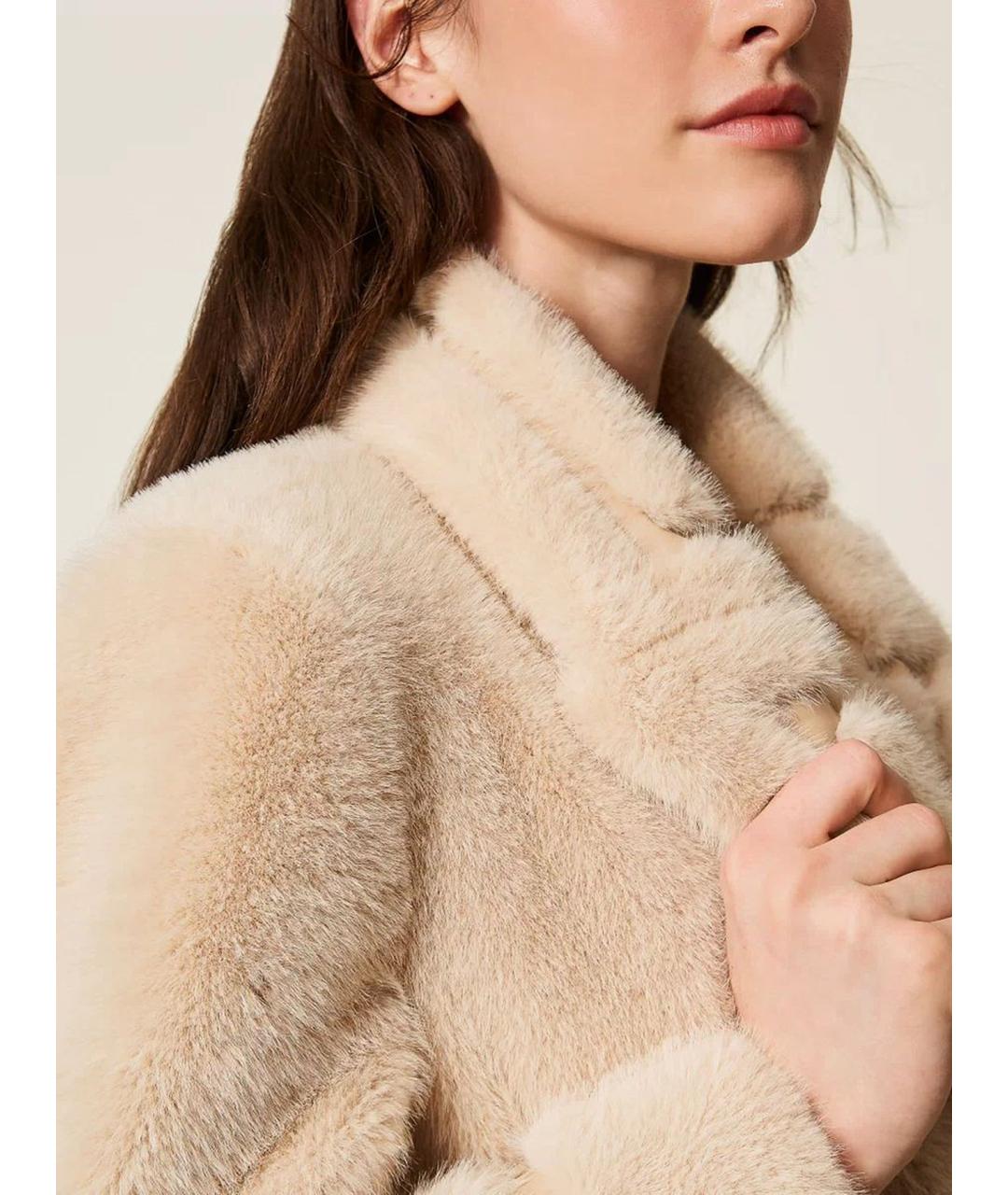 TWIN-SET Бежевая полиэстеровая дубленка, фото 6
