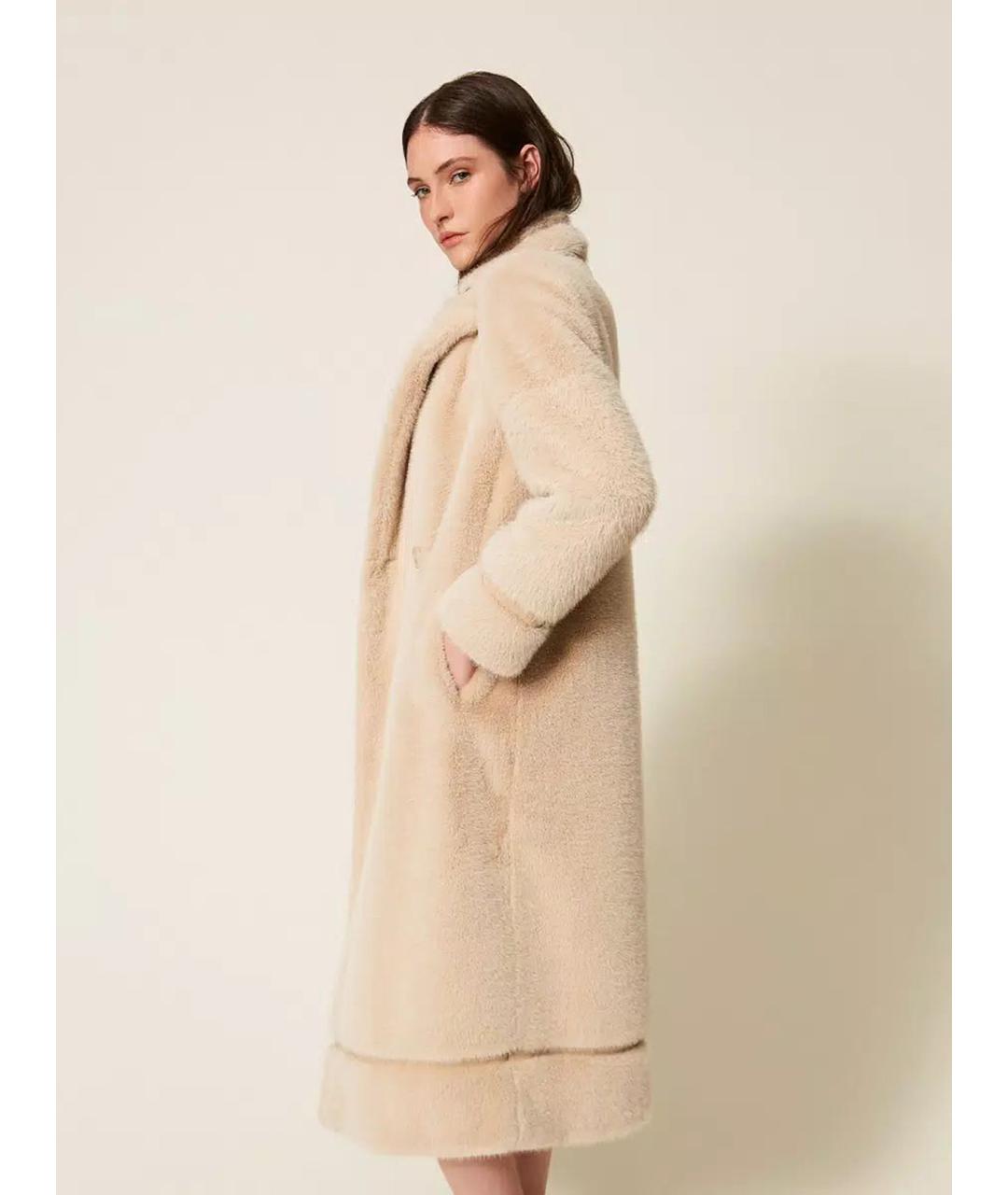 TWIN-SET Бежевая полиэстеровая дубленка, фото 3