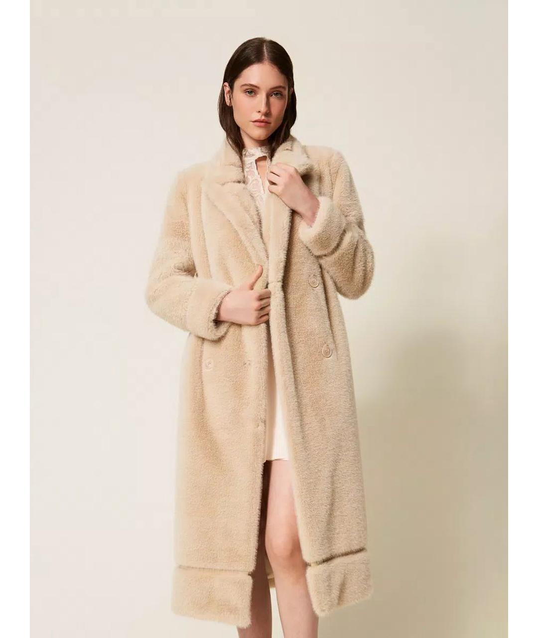 TWIN-SET Бежевая полиэстеровая дубленка, фото 5