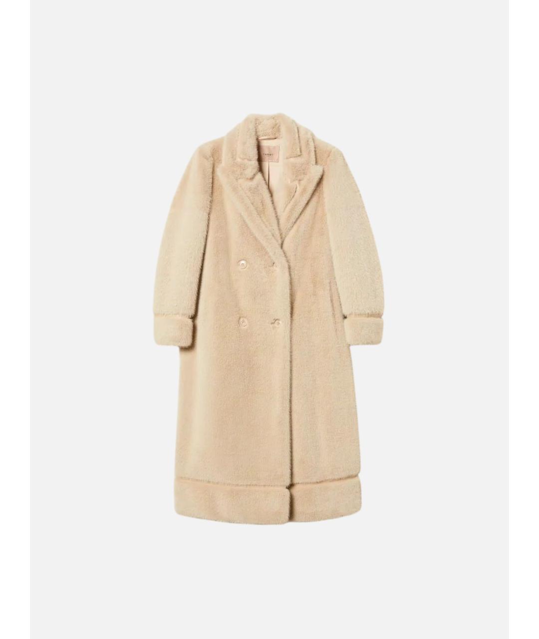 TWIN-SET Бежевая полиэстеровая дубленка, фото 7