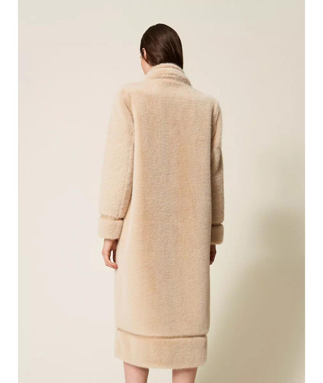 TWIN-SET Бежевая полиэстеровая дубленка, фото 4