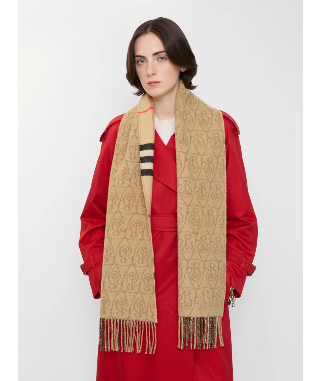BURBERRY Бежевый кашемировый шарф, фото 3