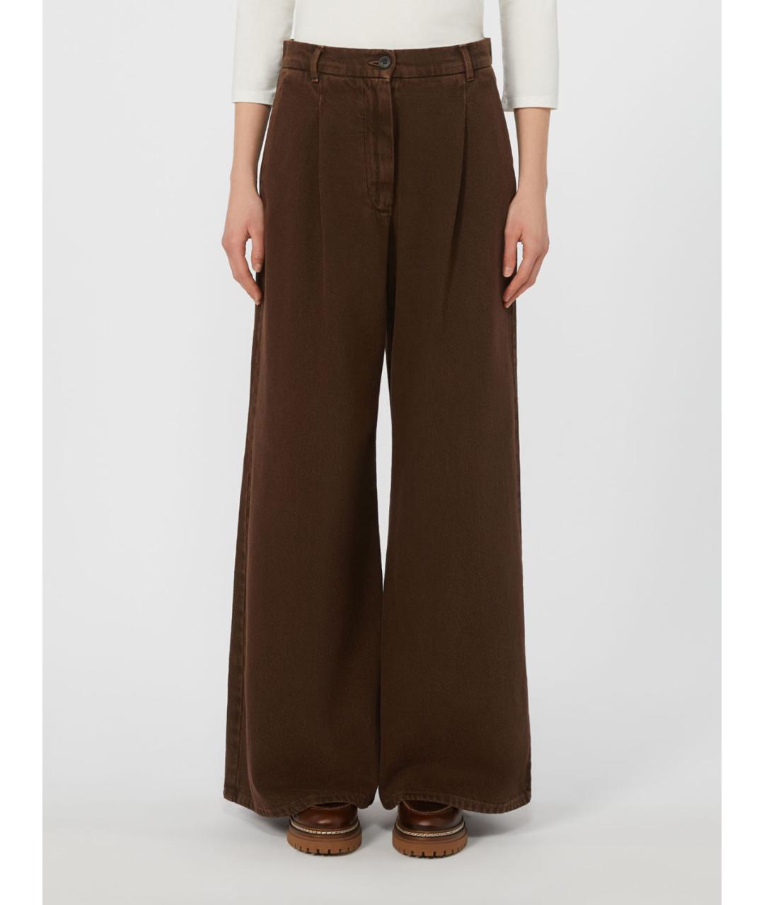 WEEKEND MAX MARA Коричневые хлопковые брюки широкие, фото 3