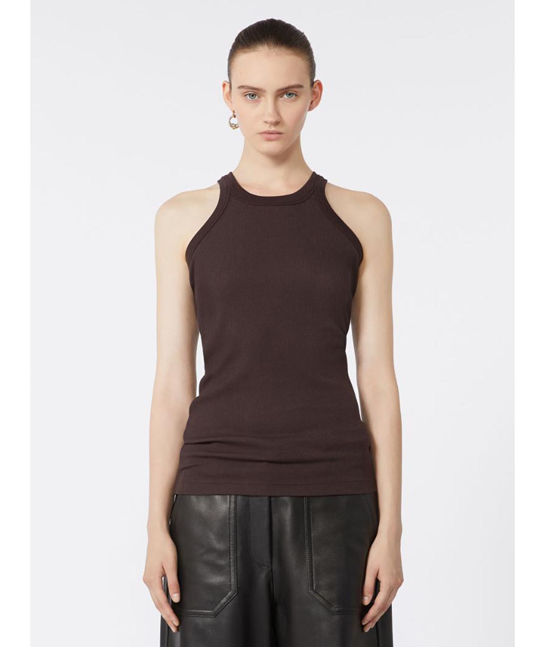 SPORTMAX Коричневая хлопковая майка, фото 3