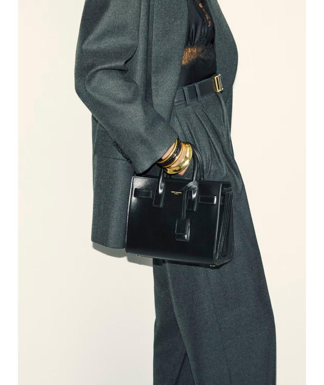 SAINT LAURENT Черная кожаная сумка тоут, фото 2