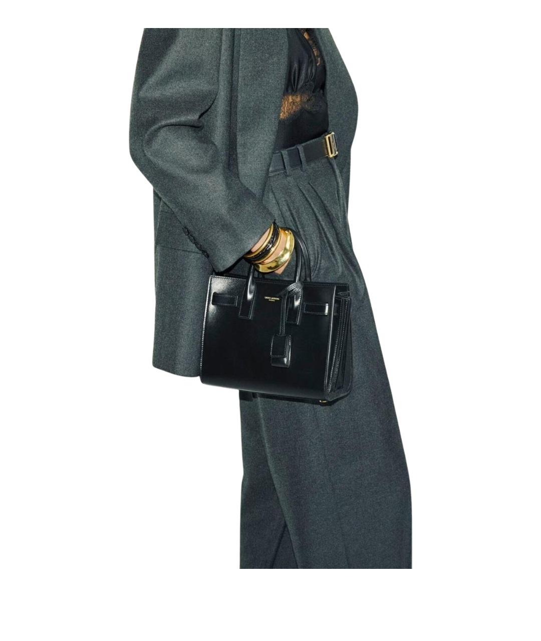 SAINT LAURENT Черная кожаная сумка тоут, фото 2